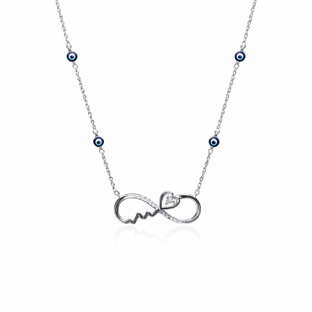 Infinity Heart Evil Eye Necklace in 925 Silver