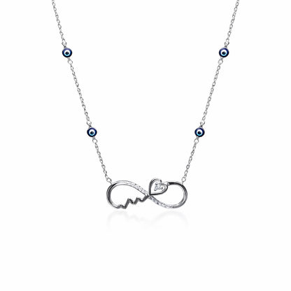 Infinity Heart Evil Eye Necklace in 925 Silver