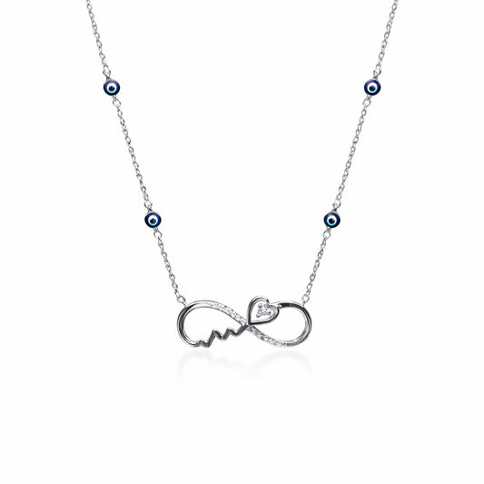 Infinity Heart Evil Eye Necklace in 925 Silver