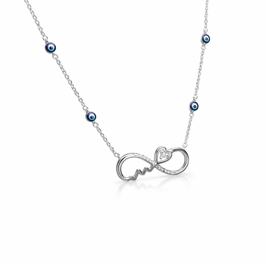 Infinity Heart Evil Eye Necklace in 925 Silver