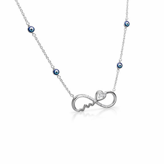 Infinity Heart Evil Eye Necklace in 925 Silver