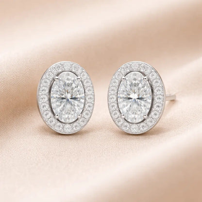 Swarovski Oval Halo Stud Earrings – Sterling Silver 925 Crystal Earrings