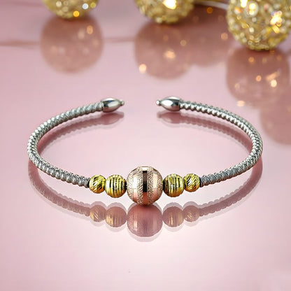 Tri-Tone Beaded Cuff Bracelet