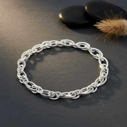 Oval Link Chain Bracelet - 925 Sterling Silver, Adjustable Cuff