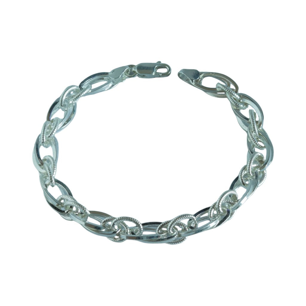 Oval Link Chain Bracelet - 925 Sterling Silver, Adjustable Cuff