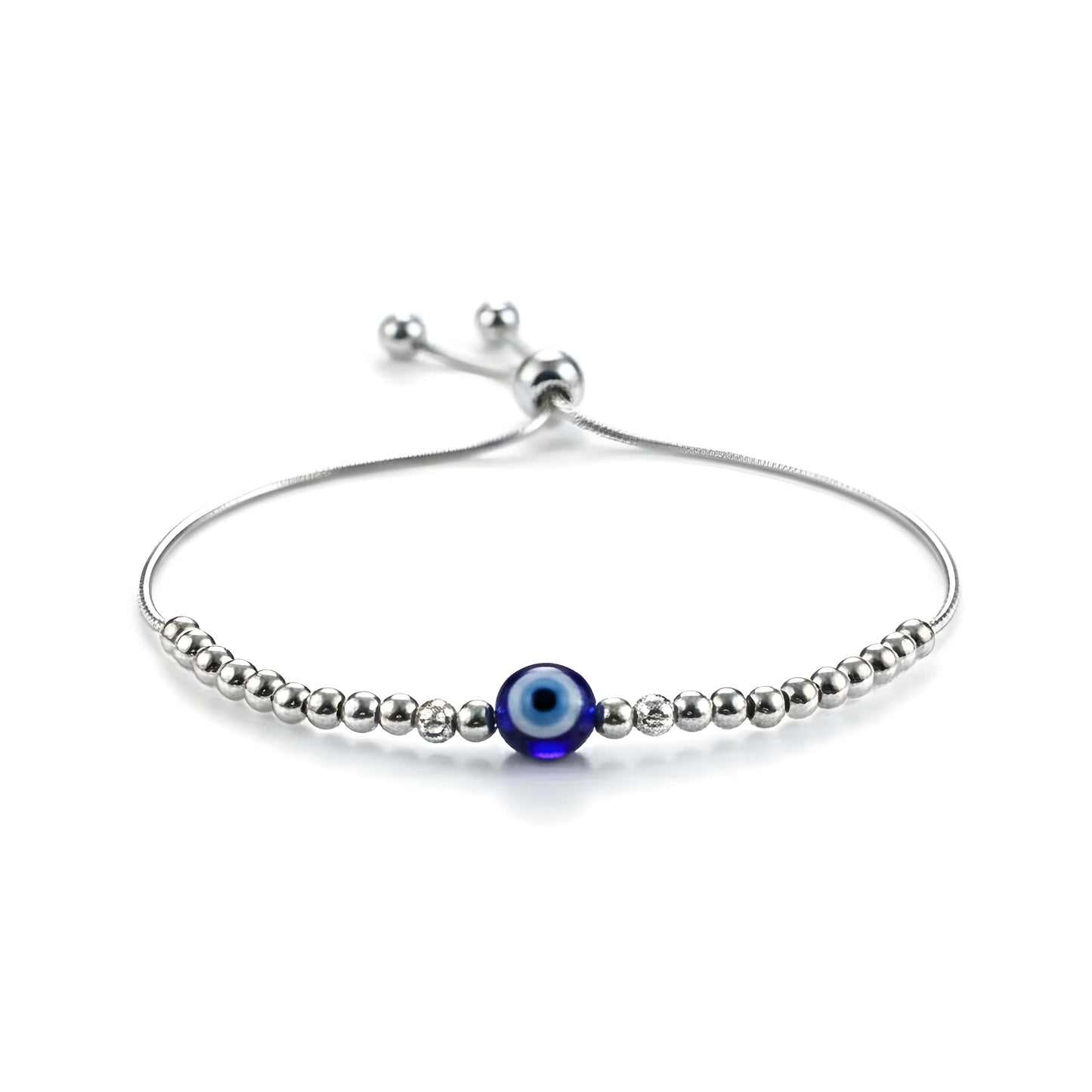 Evil Eye Protection Bracelet - 925 Sterling Silver with Blue Bead, Adjustable Slide