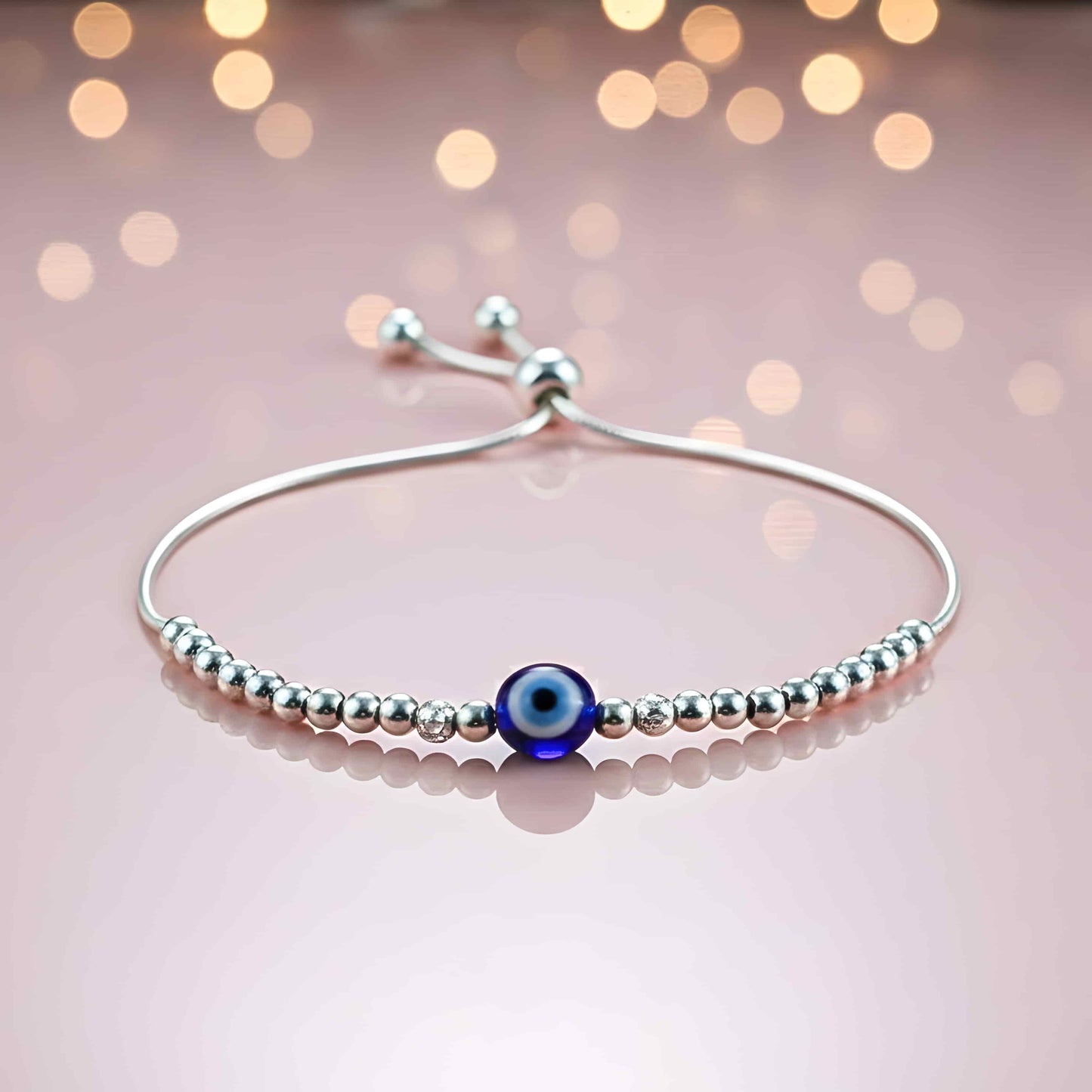 Evil Eye Protection Bracelet - 925 Sterling Silver with Blue Bead, Adjustable Slide
