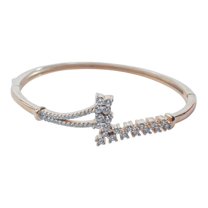 Crystal Rose Gold Cuff Bracelet - Adjustable with CZ Stone Clusters