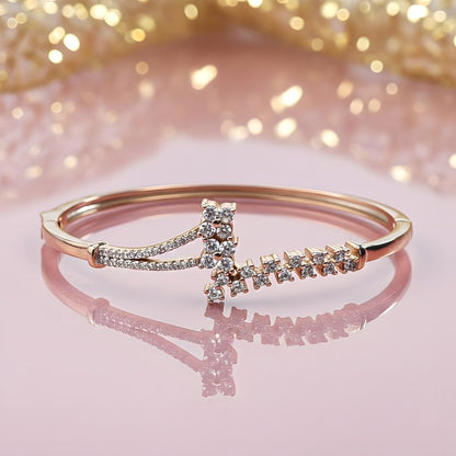 Crystal Rose Gold Cuff Bracelet - Adjustable with CZ Stone Clusters