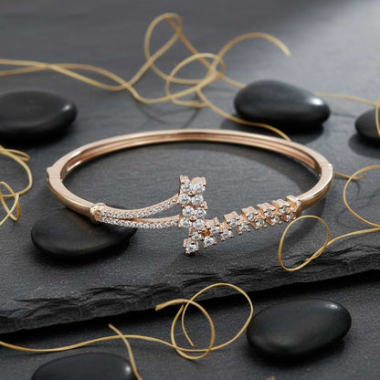 Crystal Rose Gold Cuff Bracelet - Adjustable with CZ Stone Clusters