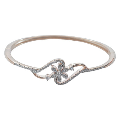 Floral CZ Rose Gold Cuff Bracelet - Adjustable Wave Design