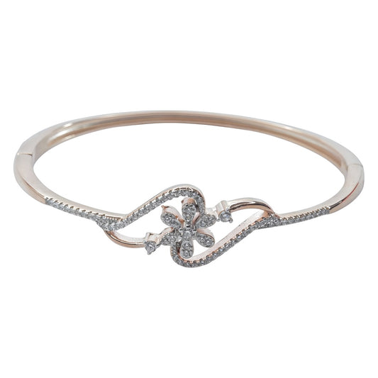 Floral CZ Rose Gold Cuff Bracelet - Adjustable Wave Design