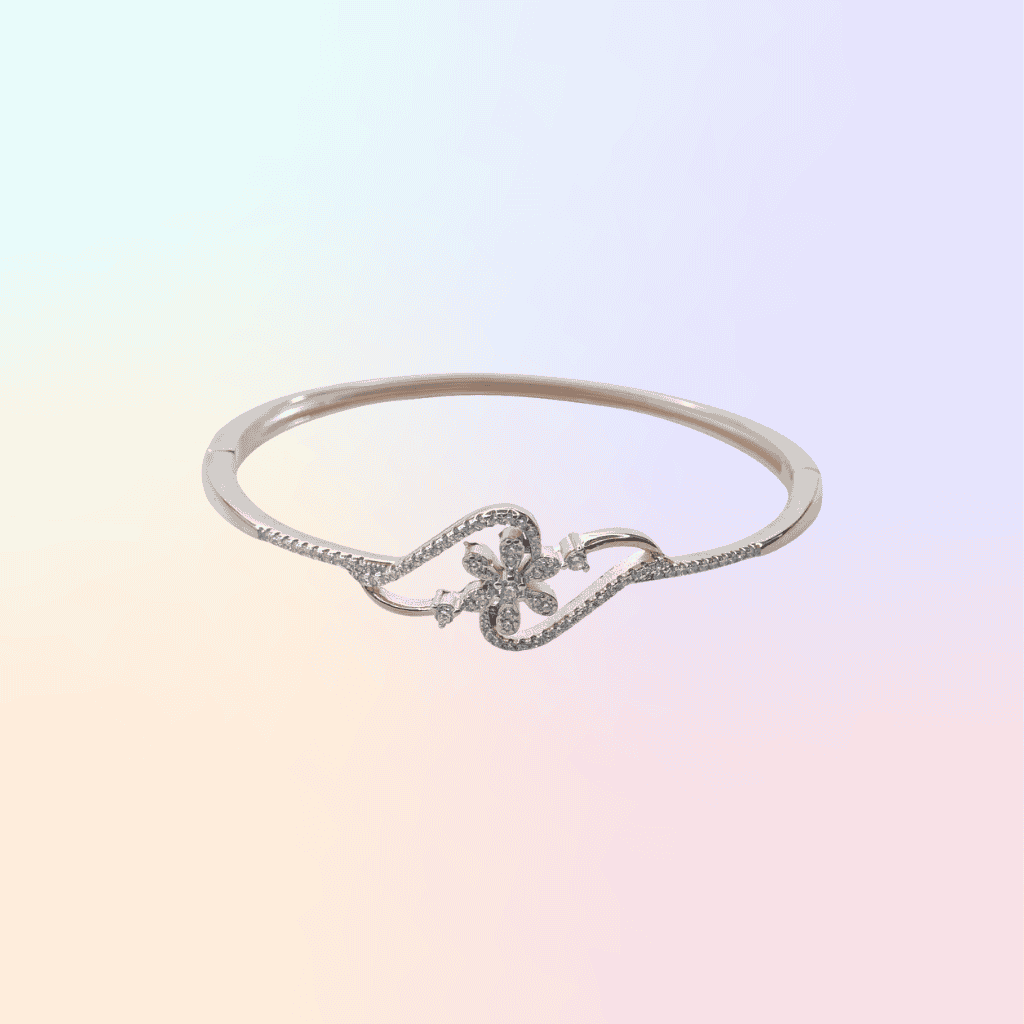Floral CZ Rose Gold Cuff Bracelet - Adjustable Wave Design