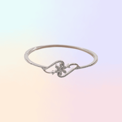 Floral CZ Rose Gold Cuff Bracelet - Adjustable Wave Design