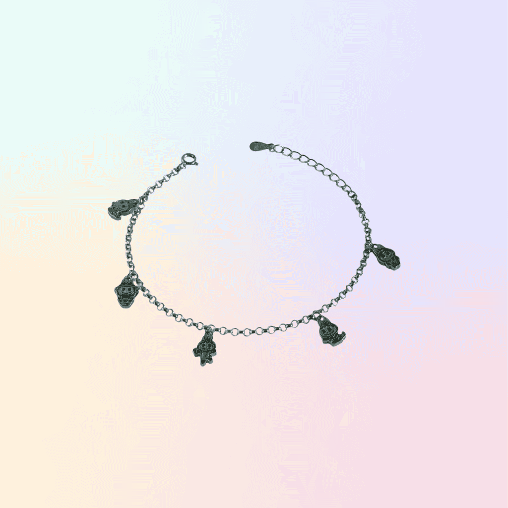 Labubu Monster Charm Bracelet - 925 Silver with Green Enamel Labubu Figures
