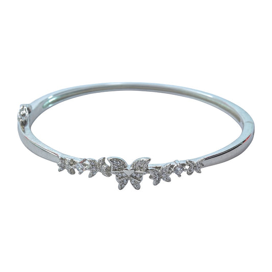 Butterfly CZ Cuff Bracelet - 925 Silver with Pavé Wings & Floral Motif