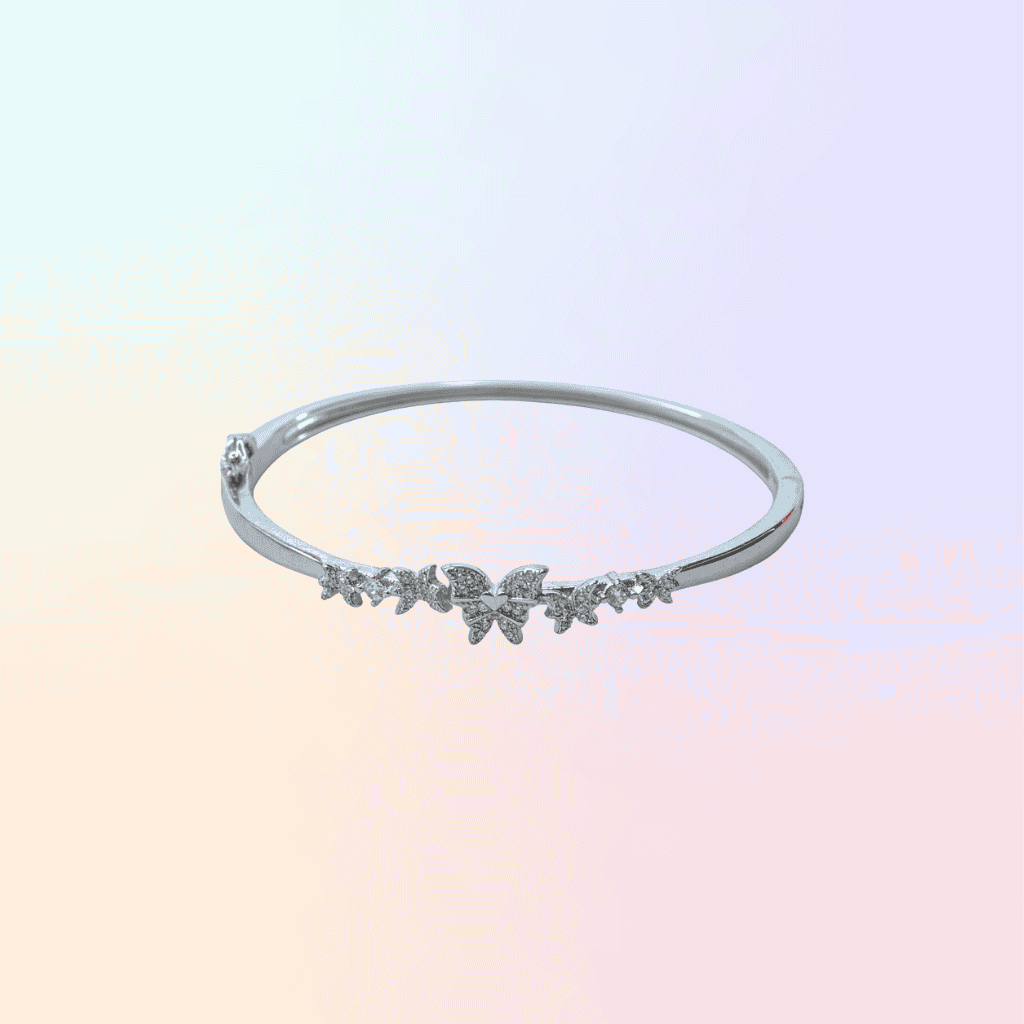 Butterfly CZ Cuff Bracelet - 925 Silver with Pavé Wings & Floral Motif