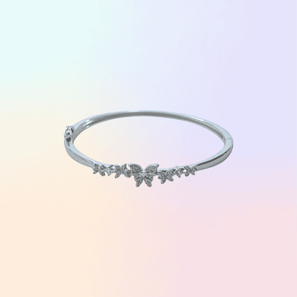Butterfly CZ Cuff Bracelet - 925 Silver with Pavé Wings & Floral Motif