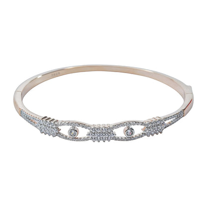 SterlingMitra Geometric CZ Rose Gold Bangle - 925 Silver Hinged Cuff with Pavé Clusters