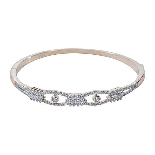 SterlingMitra Geometric CZ Rose Gold Bangle - 925 Silver Hinged Cuff with Pavé Clusters