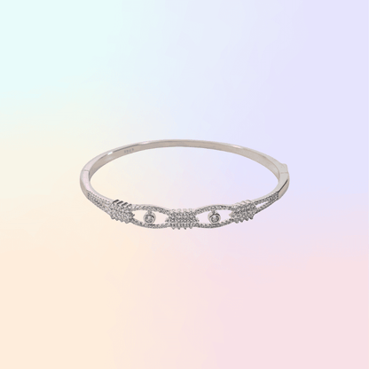 SterlingMitra Geometric CZ Rose Gold Bangle - 925 Silver Hinged Cuff with Pavé Clusters