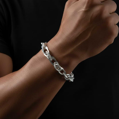 Oval Link Chain Bracelet - 925 Sterling Silver, Adjustable Cuff