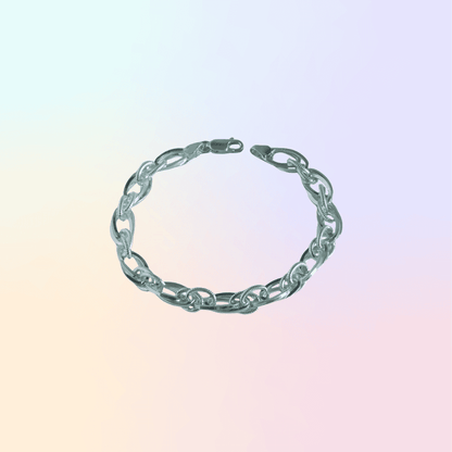 Oval Link Chain Bracelet - 925 Sterling Silver, Adjustable Cuff