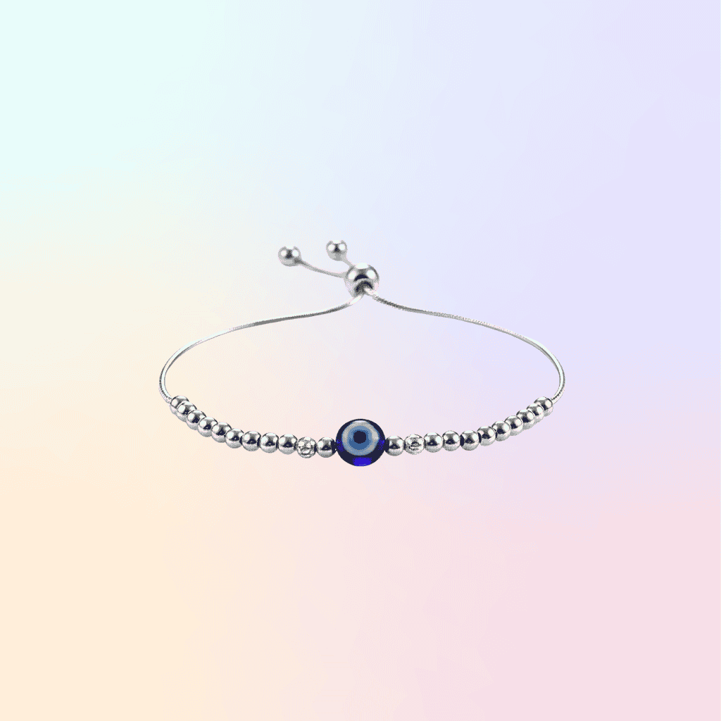 Evil Eye Protection Bracelet - 925 Sterling Silver with Blue Bead, Adjustable Slide