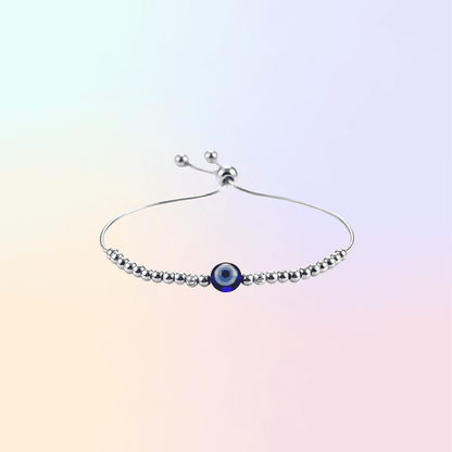 Evil Eye Protection Bracelet - 925 Sterling Silver with Blue Bead, Adjustable Slide