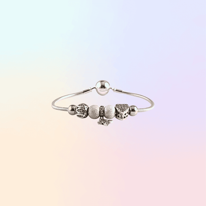 Multi-Charm Beaded Bracelet - 925 Silver & Rose Gold with Heart, Star & Butterfly
