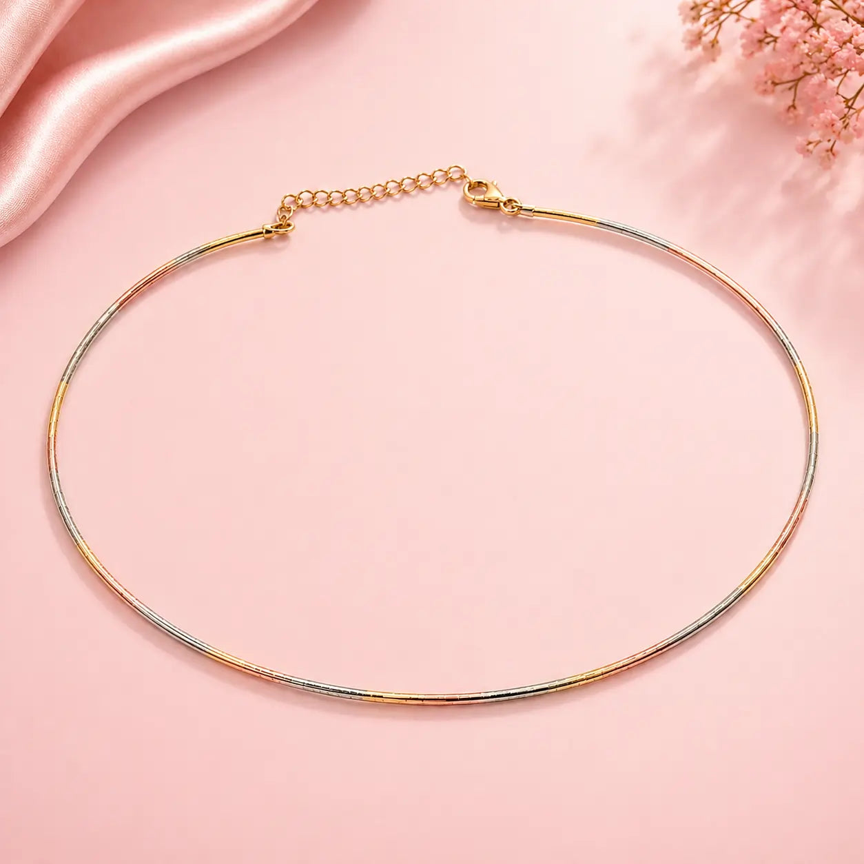 Trio Luxe Italian 925 sterling Silver Necklace (Gold, Rose & Silver Finish)