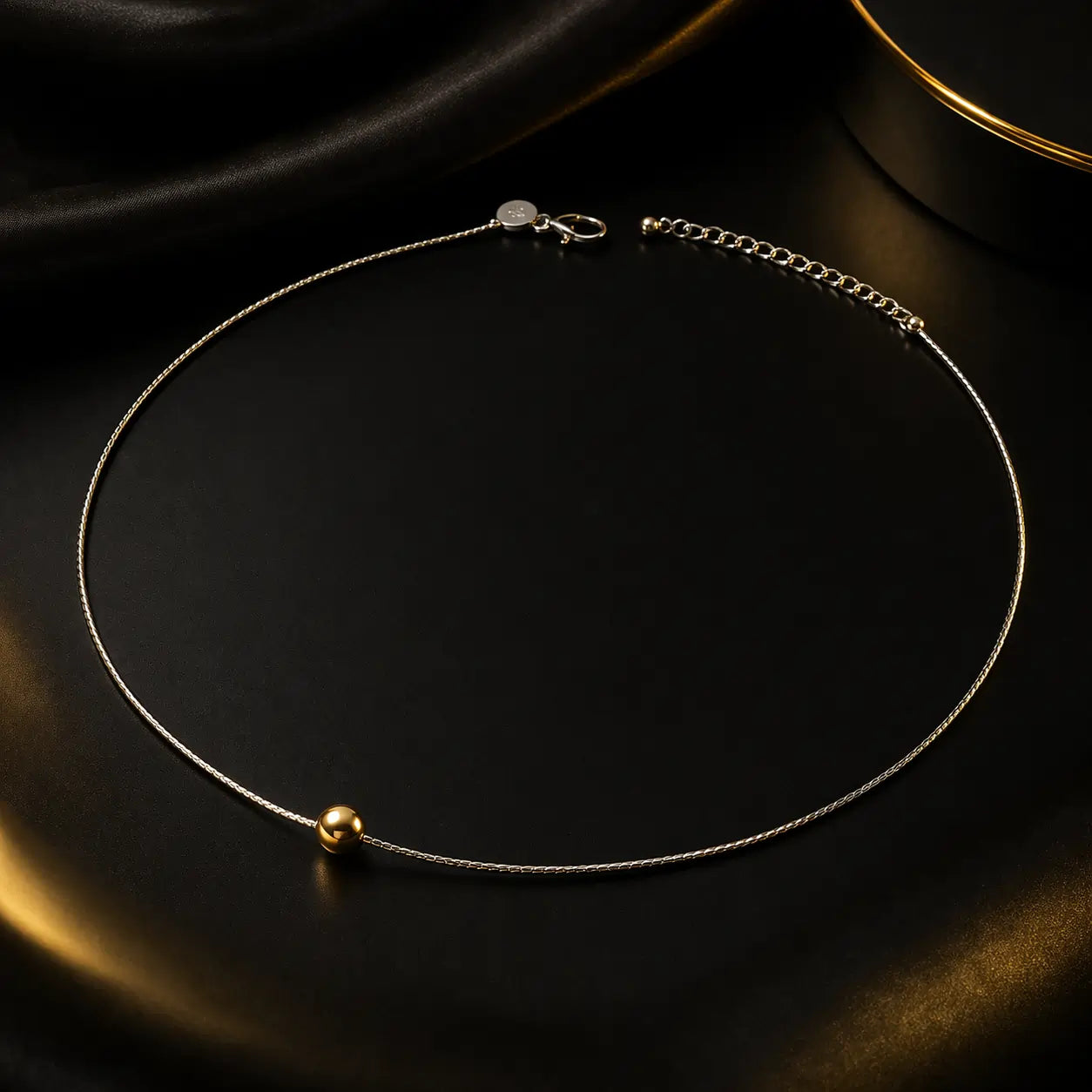 Minimal Duo 925 Sterling Silver Necklace with Gold Accent Bead