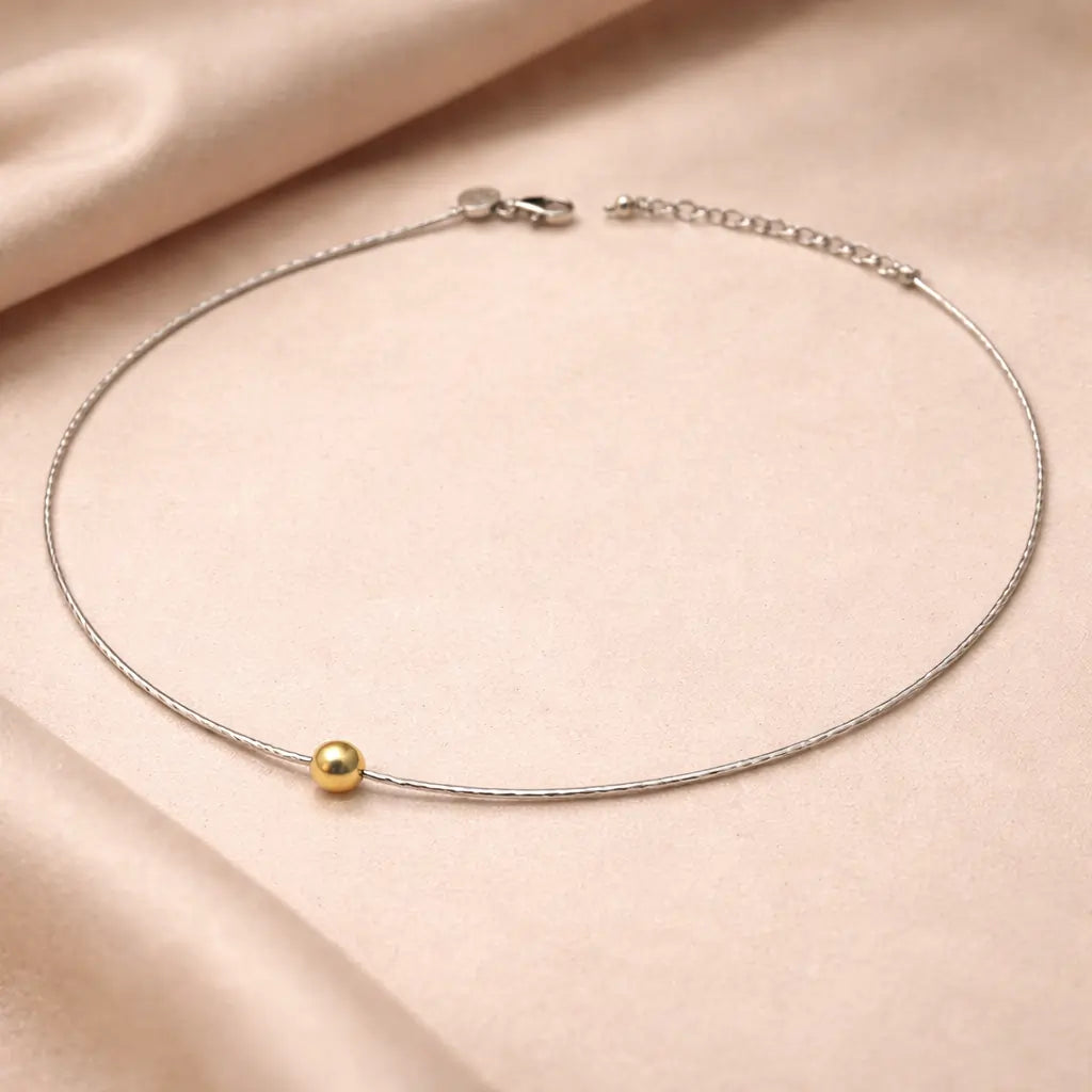 Minimal Duo 925 Sterling Silver Necklace with Gold Accent Bead