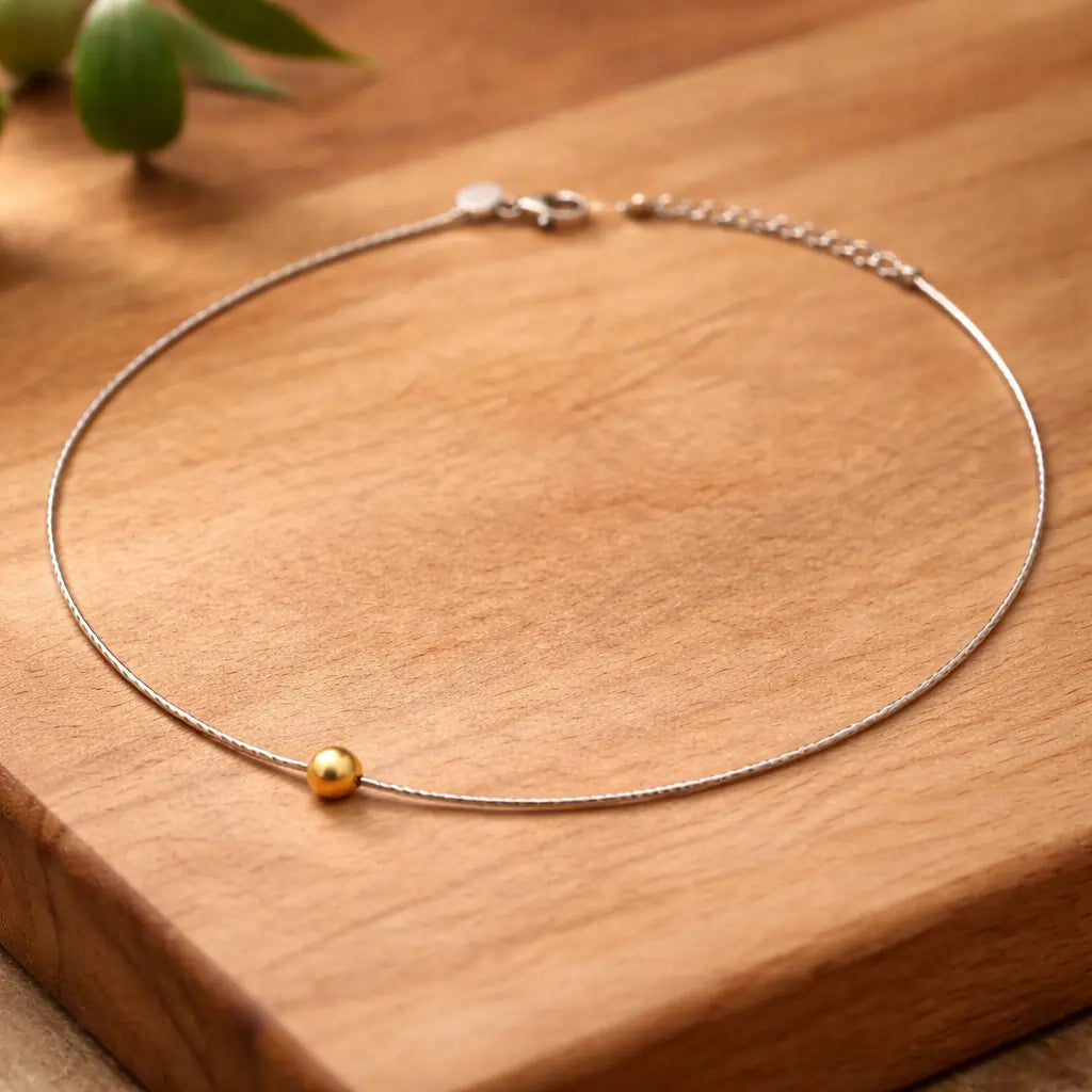 Minimal Duo 925 Sterling Silver Necklace with Gold Accent Bead