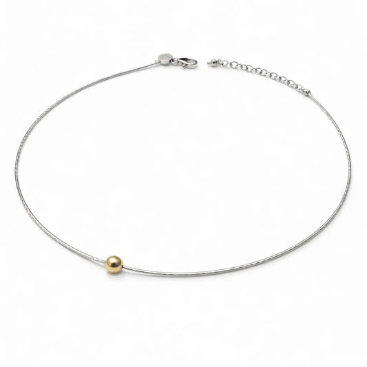 Minimal Duo 925 Sterling Silver Necklace with Gold Accent Bead