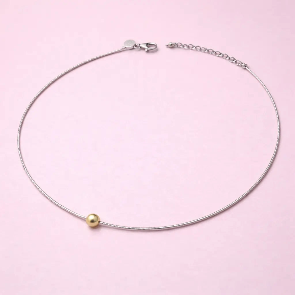 Minimal Duo 925 Sterling Silver Necklace with Gold Accent Bead
