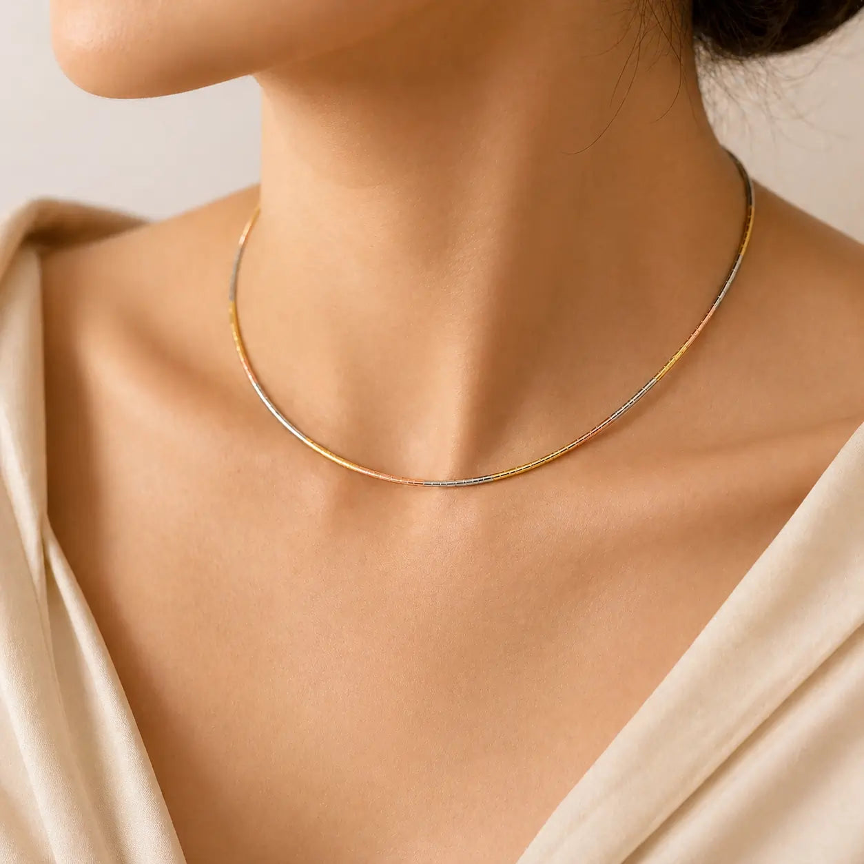 Trio Luxe Italian 925 sterling Silver Necklace (Gold, Rose & Silver Finish)