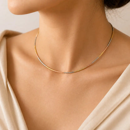 Trio Luxe Italian 925 sterling Silver Necklace (Gold, Rose & Silver Finish)