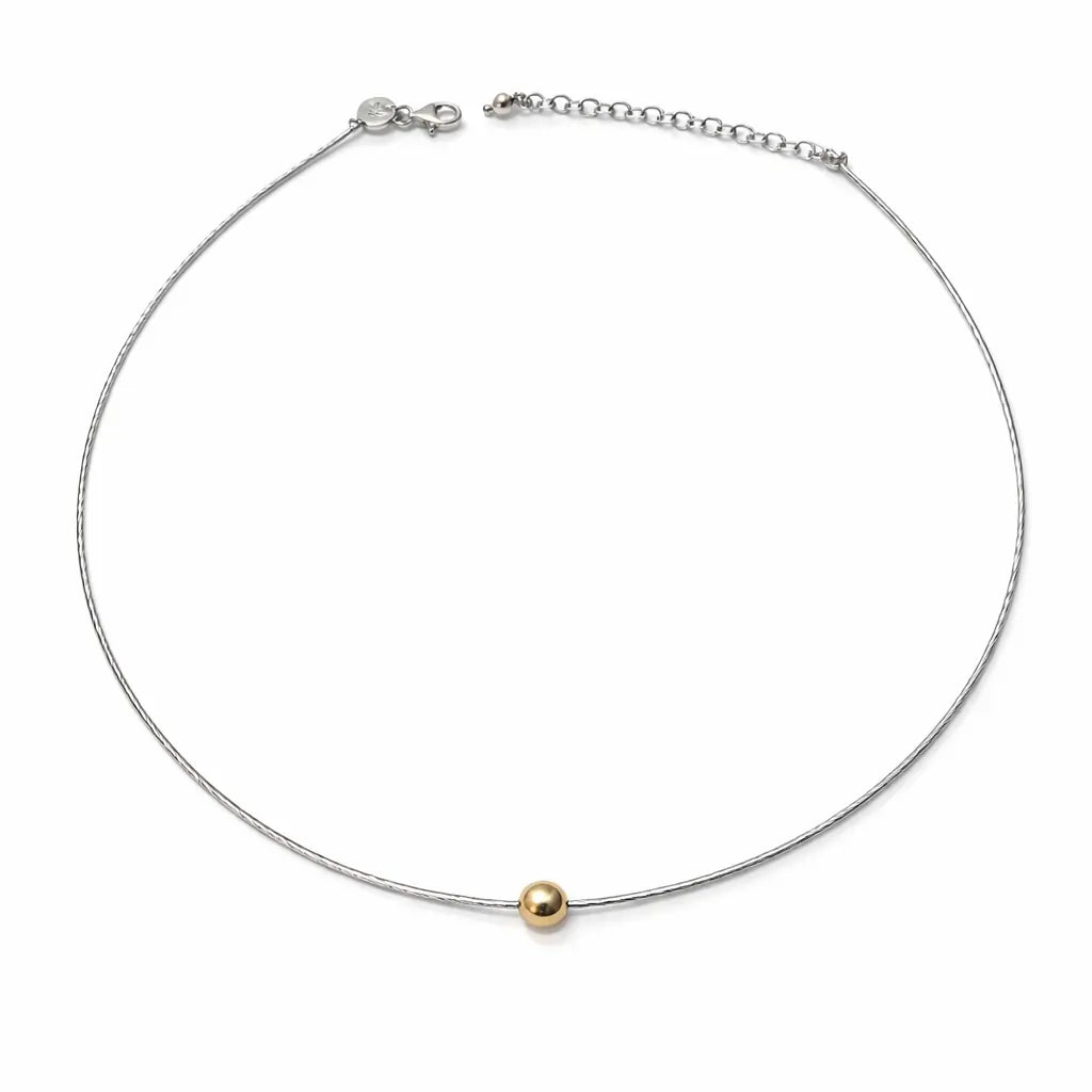 Minimal Duo 925 Sterling Silver Necklace with Gold Accent Bead