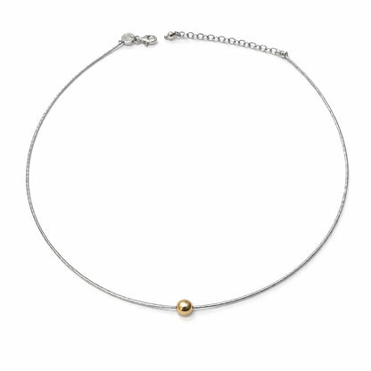 Minimal Duo 925 Sterling Silver Necklace with Gold Accent Bead
